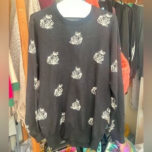 Obey Black Crewneck Sweater with White Rose Motif